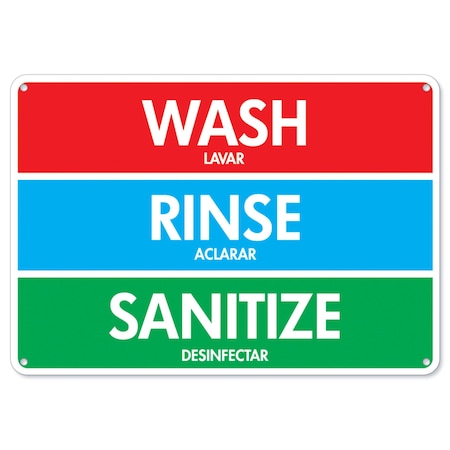 Signmission Flu, Wash Rinse Sanitize Signs, 14in X 10in Rigid Plastic, 10" W, 14" L, Wash Rinse Sanitize Signs OS-NS-P-1014-25590